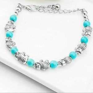 NEW Turquoise and Silver Tibetin Boho Elephant Bracelet